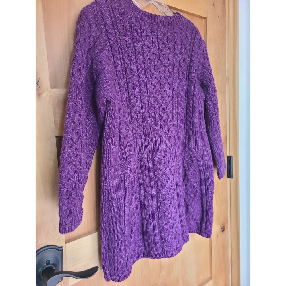 Kilronan Ireland 100%‎ Merino Wool Purple XS Cardigan Cable Knit Aran Irish - Picture 4 of 10
